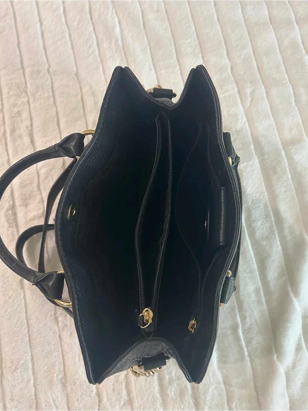Michael Kors Black Leather Satchel with Gold Plate